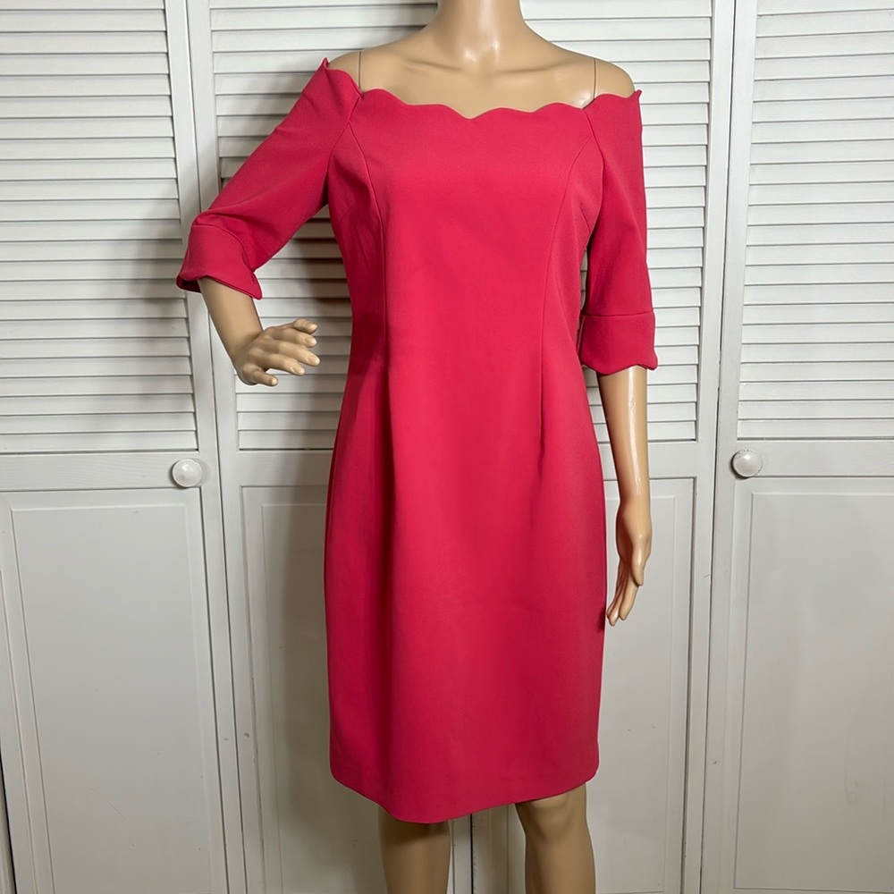 Teri Jon Scalloped Off the Shoulder Sheath Dress Size 10
